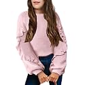 Arshiner Girls Long Lantern Sleeve Sweaters Crew Neck Knit Pullover Jumper Top