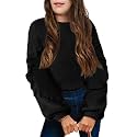 Arshiner Girls Long Lantern Sleeve Sweaters Crew Neck Knit Pullover Jumper Top
