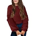 Arshiner Girls Long Lantern Sleeve Sweaters Crew Neck Knit Pullover Jumper Top