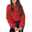 Arshiner Girls Long Lantern Sleeve Sweaters Crew Neck Knit Pullover Jumper Top