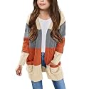 Arshiner Girls Open Front Cardigan Long Sleeve Casual Kids Fall Clothes Solid Thick Chunky Sweater Coat with Pockets
