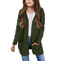 Arshiner Girls Open Front Cardigan Long Sleeve Casual Kids Fall Clothes Solid Thick Chunky Sweater Coat with Pockets
