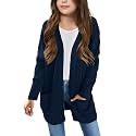 Arshiner Girls Open Front Cardigan Long Sleeve Casual Kids Fall Clothes Solid Thick Chunky Sweater Coat with Pockets