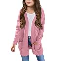 Arshiner Girls Open Front Cardigan Long Sleeve Casual Kids Fall Clothes Solid Thick Chunky Sweater Coat with Pockets