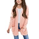 Arshiner Girls Open Front Cardigan Long Sleeve Casual Kids Fall Clothes Solid Thick Chunky Sweater Coat with Pockets