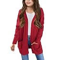 Arshiner Girls Open Front Cardigan Long Sleeve Casual Kids Fall Clothes Solid Thick Chunky Sweater Coat with Pockets