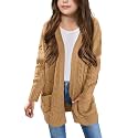Arshiner Girls Open Front Cardigan Long Sleeve Casual Kids Fall Clothes Solid Thick Chunky Sweater Coat with Pockets
