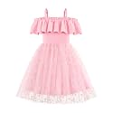 Arshiner Toddler Girl Tulle Dress Girls Sequin Summer Dresses Off Shoulder Flutter Formal Birthday Party Princess Dress