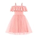 Arshiner Toddler Girl Tulle Dress Girls Sequin Summer Dresses Off Shoulder Flutter Formal Birthday Party Princess Dress
