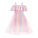 Arshiner Toddler Girl Tulle Dress Girls Sequin Summer Dresses Off Shoulder Flutter Formal Birthday Party Princess Dress