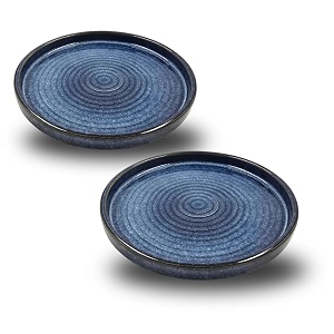 hand glazed ceramic plates - 10 inch ring shaped serving platter for serving starters handmade in india microwave amp dishwasher safe bone-ash free set of 2 reactive blue