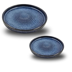 hand glazed ceramic plates - 10 inch amp 75 inch ring shaped serving platter for starters handmade in india microwave amp dishwasher safe bone-ash free set of 2 reactive blue