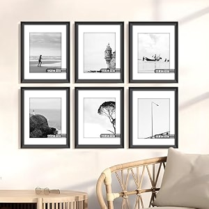 art street 11x14 picture frame set of 6 display pictures 8x10 with mat or 11x14 without gallery wall frame set for wall or tabletop display engineered wood with shatter resistant plexiglass black