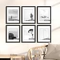 Art Street 11x14 Picture Frame Set of 6, Display Pictures 8x10 with Mat or 11x14 Without, Gallery Wall Frame Set for Wall or Tabletop Display, Engineered Wood with Shatter Resistant Plexiglass, Black