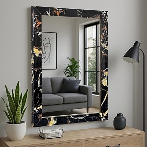 art street bathroom wall mirror black marble wall mount rectangular makeup mirror decorative looking glass with frame for home bathroom amp living room size inner 12x18 in outer 15x21 inch