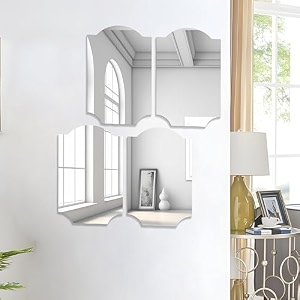 art street rectangle corner cut shape adhesive mirror sticker for wall on tiles bathroom bedroom living room for home set of 6 size 12x16 inch