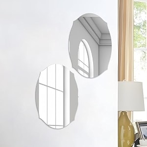 art street oval beveled shape adhesive mirror sticker for wall on tiles bathroom bedroom living room for home set of 6 size 8x12 inch
