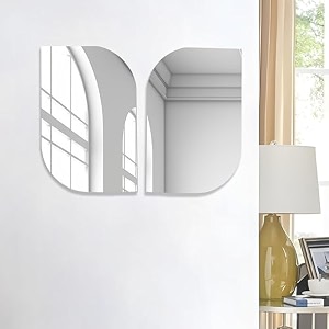 art street leaf shape adhesive mirror sticker for wall on tiles bathroom bedroom living room for home set of 2 size 8x12 inch