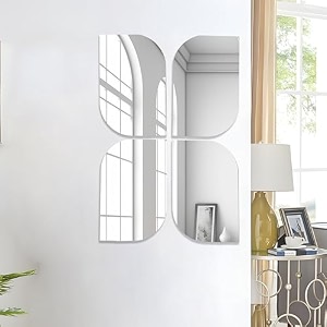 art street leaf shape adhesive mirror sticker for wall on tiles bathroom bedroom living room for home set of 6 size 8x12 inch