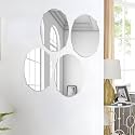 Art Street Oval Beveled Shape Adhesive Mirror Sticker for Wall on Tiles Bathroom Bedroom Living Room for Home, (Set of 6, Size: 8x12 Inch)