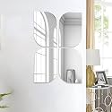 Art Street Leaf Shape Adhesive Mirror Sticker for Wall on Tiles Bathroom Bedroom Living Room for Home, (Set of 6, Size: 8x12 Inch)
