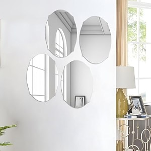 art street oval beveled shape adhesive mirror sticker for wall on tiles bathroom bedroom living room for home set of 6 size 8x12 inch