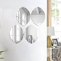Art Street Oval Wave Shape Adhesive Mirror Sticker for Wall on Tiles Bathroom Bedroom Living Room for Home, (Set of 6, Size: 12x16 Inch)