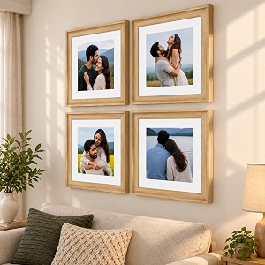 art street wooden photo frame for living room aesthetic cave design photo frames for photograph art work certificates set of 4 12x12 inch wood brown