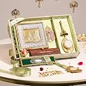 Art Street Pooja Gift Box with Laxmi Ganesh Frame, Laxmi Charan, Aarti Sangrah, Ghanti, Agarbatti and Candle for Celebration and Gift for Family, Friends and Relatives (Pack of 7)