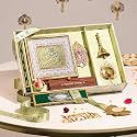 Art Street Pooja Gift Box with Nav Durga Frame, Laxmi Charan, Aarti Sangrah, Ghanti, Agarbatti and Candle for Celebration and Gift for Family, Friends and Relatives (Pack of 7)