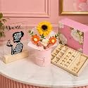 Art Street Rakshabandhan Gift Hamper for Sister with Elegant Crochet Flower Bouquet in Pink Pot, Acrylic Frame with Quote & Velvet Lined Jewelry Box