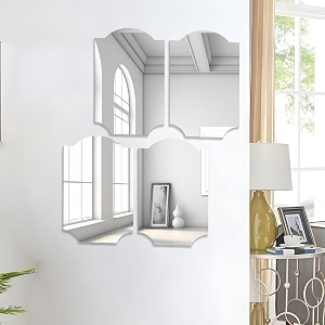 art street rectangle corner cut shape adhesive mirror sticker for wall on tiles bathroom bedroom living room for home set of 4 size 12x16 inch