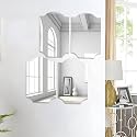 Art Street Rectangle Corner Cut Shape Adhesive Mirror Sticker for Wall on Tiles Bathroom Bedroom Living Room for Home, (Set of 4, Size: 12x16 Inch)