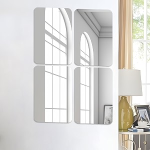 art street rectangle round corner shape adhesive mirror sticker for wall on tiles bathroom bedroom living room for home set of 2 size 8x12 inch