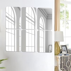 art street rectangle round corner shape adhesive mirror sticker for wall on tiles bathroom bedroom living room for home set of 6 size 8x12 inch