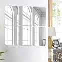 Art Street Rectangle Round Corner Shape Adhesive Mirror Sticker for Wall on Tiles Bathroom Bedroom Living Room for Home, (Set of 6, Size: 8x12 Inch)