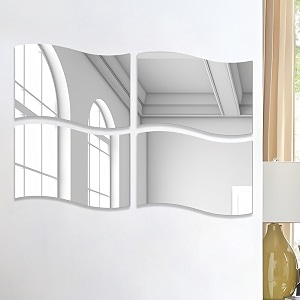 art street rectangle wave shape adhesive mirror sticker for wall on tiles bathroom bedroom living room for home set of 4 size 8x12 inch