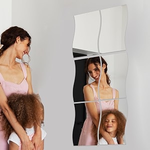 art street rectangle wave shape adhesive mirror sticker for wall on tiles bathroom bedroom living room for home set of 6 size 8x12 inch