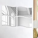 Art Street Rectangle Wave Shape Adhesive Mirror Sticker for Wall on Tiles Bathroom Bedroom Living Room for Home, (Set of 4, Size: 8x12 Inch)