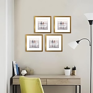 art street set of 4 engineered wood elegant designed gold individual photo frame with square mat wall mount home decor office bedroom living room wall decor 8x8 matted to 5x5 inch