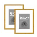 Art Street Synthetic Document Large Size Wall Photo Frame, Set Of 2 Big Frames For Wall Artwork, Certificates, Picture &amp; Photographs Home Decor (16x20 Inch, Matted To: 8x12-A4 Inch, Gold)