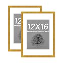 Art Street Synthetic Document Large Size Wall Photo Frame, Set Of 2 Big Frames For Wall Artwork, Certificates, Picture &amp; Photographs Home Decor(12x16 Inch, Matted To: 8x10 Inch, Gold)