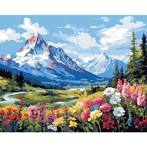 art therapy pcn32 paint by number kit 15 x 20 inch linen canvas for adults amp kids  diy 2 set of acrylic oil painting colors with brushes for stress relief  easy for beginners alpine blossom valley