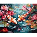 Art Therapy Pcn35 Paint by Number Kit 15 x 20 Inch Linen Canvas for Adults &amp; Kids | DIY 2 Set of Acrylic Oil Painting Color Set with Brushes for Stress Relief | Easy for Beginners (Twin Koi Reverie)