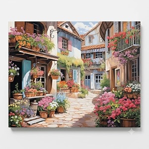 art therapy pcn37 paint by number kit 15 x 20 inch linen canvas for adults amp kids  diy 2 set of acrylic oil painting colors with brushes for home decor  easy for beginners petals amp pathways