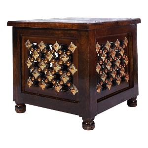 art window beautiful antique wooden stool with brass cutting design storage stool for living room and bedroom furniture brown12 inch stool