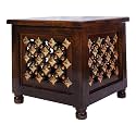 ART WINDOW Beautiful Antique Wooden Stool with Brass Cutting Design Storage Stool for Living Room and Bedroom Furniture (Brown,12 inch Stool)