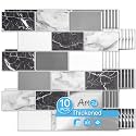 Art3d 10-Pack Marble Wall Tiles Peel and Stick Backsplash, Black White Grey