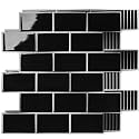Art3d 10-Pack Subway Peel and Stick Backsplash, Black with Silver Grout