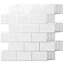 Art3d 10-Pack Subway Peel and Stick Backsplash, White with Silver Grout